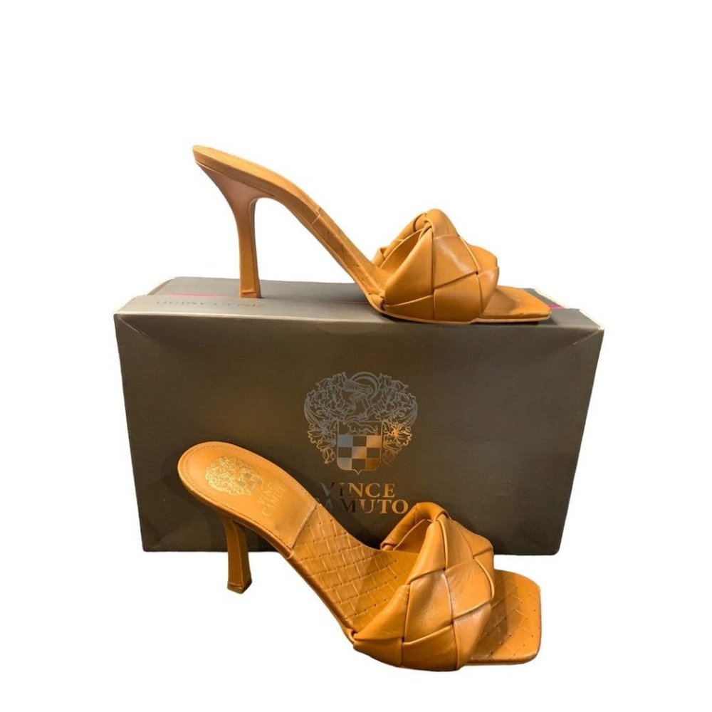 7.5 Vince Camuto Women's "Brelainie" Barn Brown Leather Woven 4" Heels